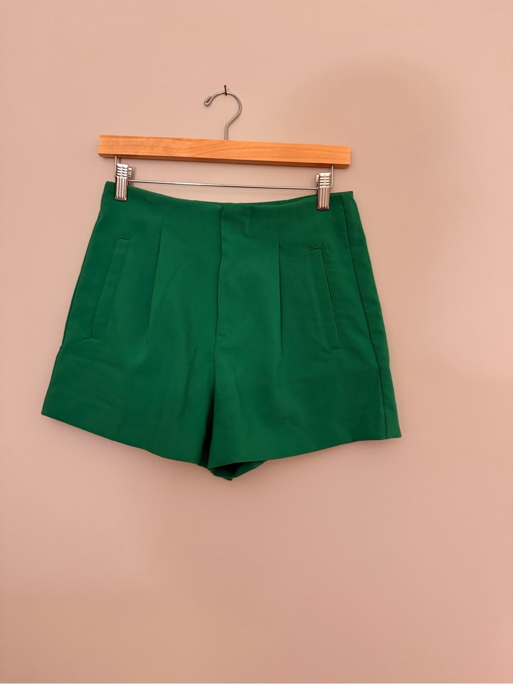Tailored High Waist Green Women's Shorts